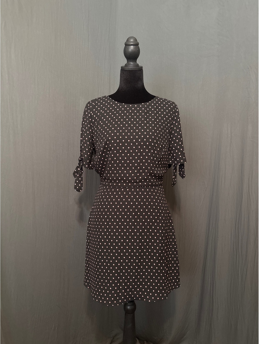 Black Polka Dot Short Sleeve Dress with Tie Detail, Size Small
